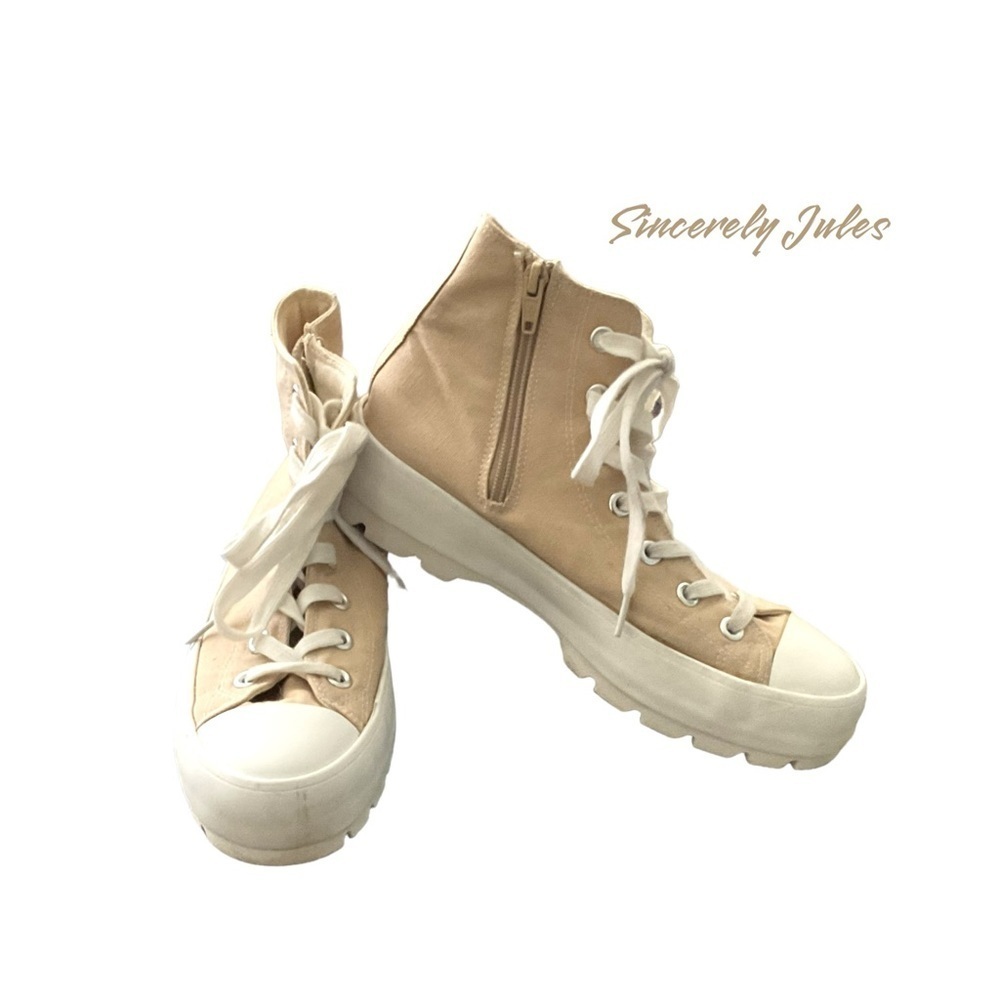 Sincerely Jules VESPA Women High Top Lug Sole Platform Sneaker Natural Sz S